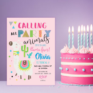 Invitación de cumpleaños de llama linda animal de