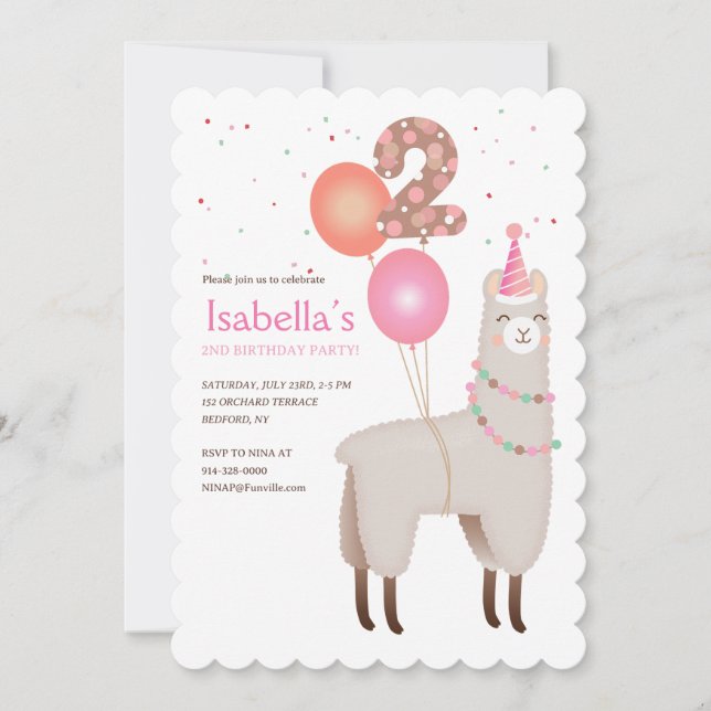 Invitación de cumpleaños de llama número 2 (Anverso)