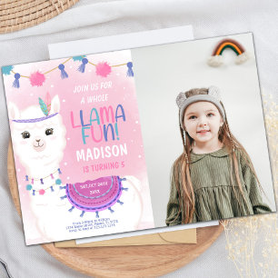 Invitación de cumpleaños de Llama Rosa y Morada co
