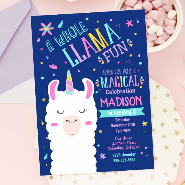 Invitación de cumpleaños de Llama Unicornio Fiesta (Subido por el creador)