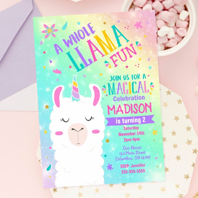 Invitación de cumpleaños de Llama Unicornio Fiesta (Subido por el creador)