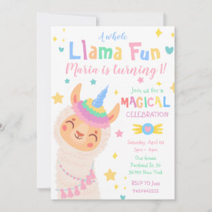 Invitación de cumpleaños de Llama Unicornio Fiesta