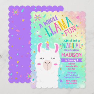 Invitación de cumpleaños de Llama Unicornio Fiesta