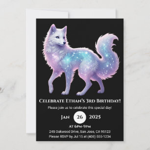 Invitación de cumpleaños de Lobo Blanco estrellado