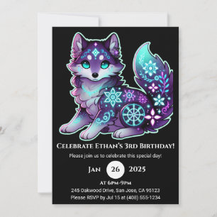 Invitación de cumpleaños de Lobo Espíritu Starlit