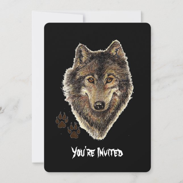 Invitación de cumpleaños de lobos acuarelas (Anverso)