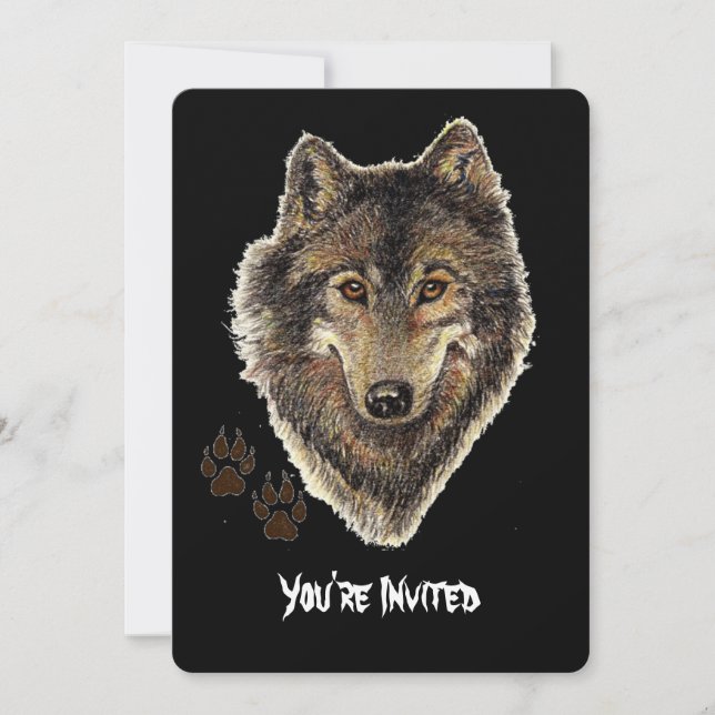 Invitación de cumpleaños de lobos acuarelas (Anverso)