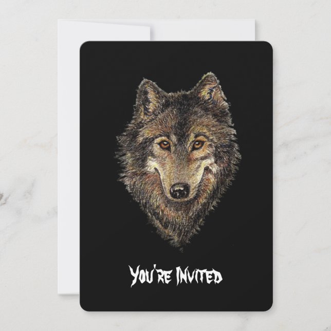 Invitación de cumpleaños de lobos acuarelas (Anverso)