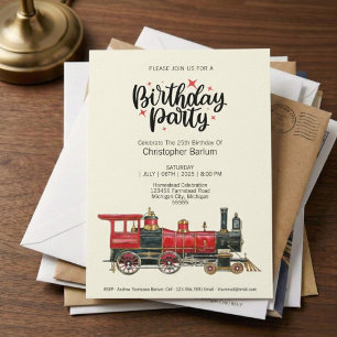 Invitación de cumpleaños de locomotora de vapor cl