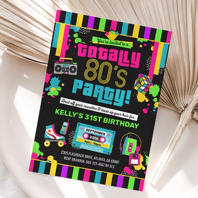 Invitación de cumpleaños de los 80, invitación de  (80s Birthday Invitation)