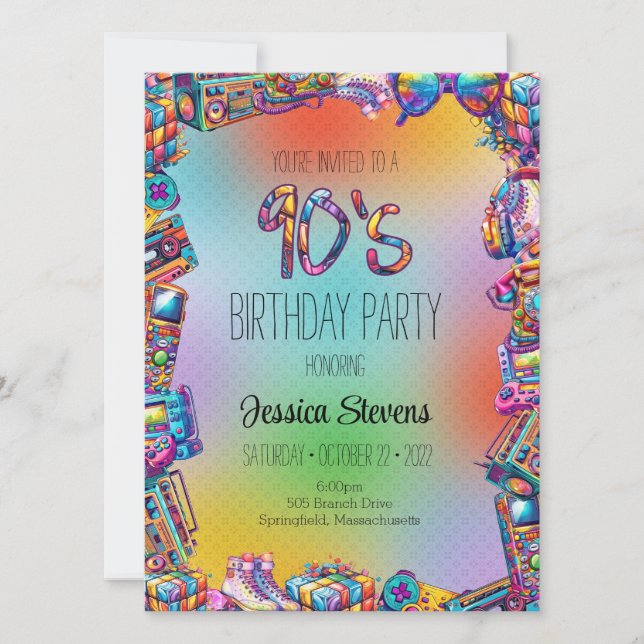 Invitación de cumpleaños de los 90 (Anverso)
