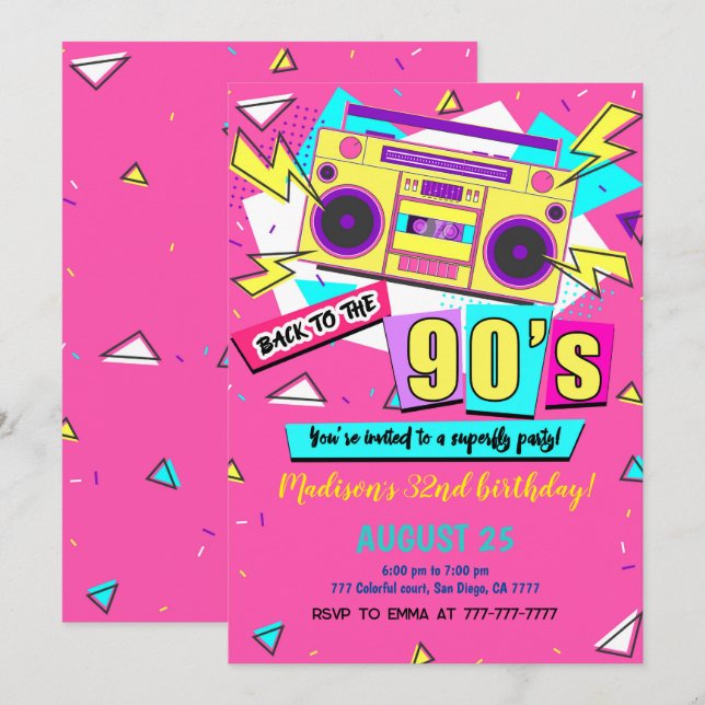 Invitación de cumpleaños de los 90 (Anverso / Reverso)