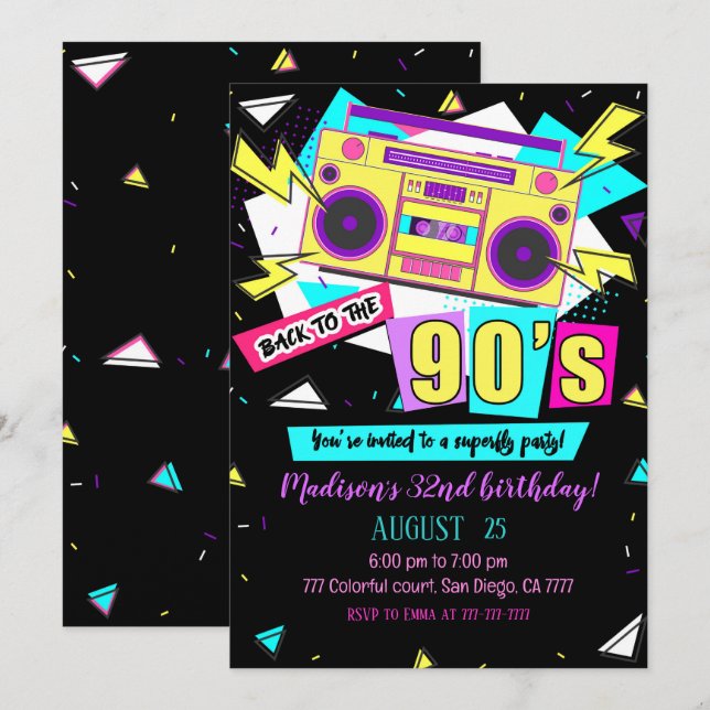Invitación de cumpleaños de los 90 (Anverso / Reverso)
