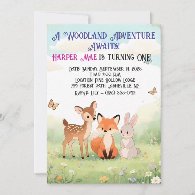 Invitación de cumpleaños de los amigos de Woodland (Anverso)