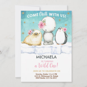 Invitación de cumpleaños de los animales del Ártic