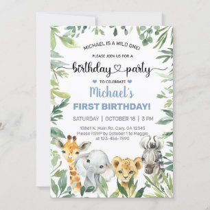 Invitación de cumpleaños de los animales Safari, c