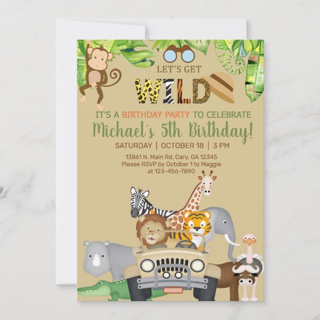 Invitación de cumpleaños de los animales salvajes, (Anverso)