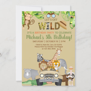 Invitación de cumpleaños de los animales salvajes,