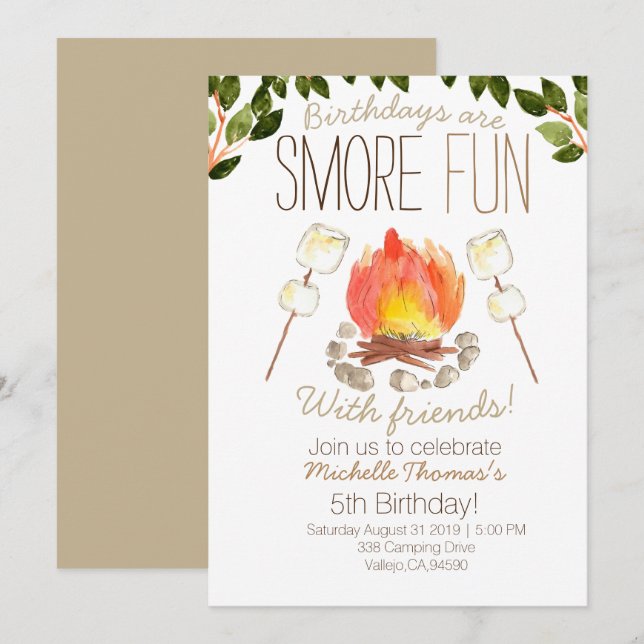 Invitación de cumpleaños de los campamentos para c (Anverso / Reverso)