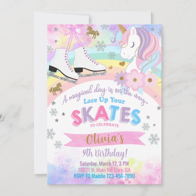Invitación de cumpleaños de los chicas de patinaje (Anverso)