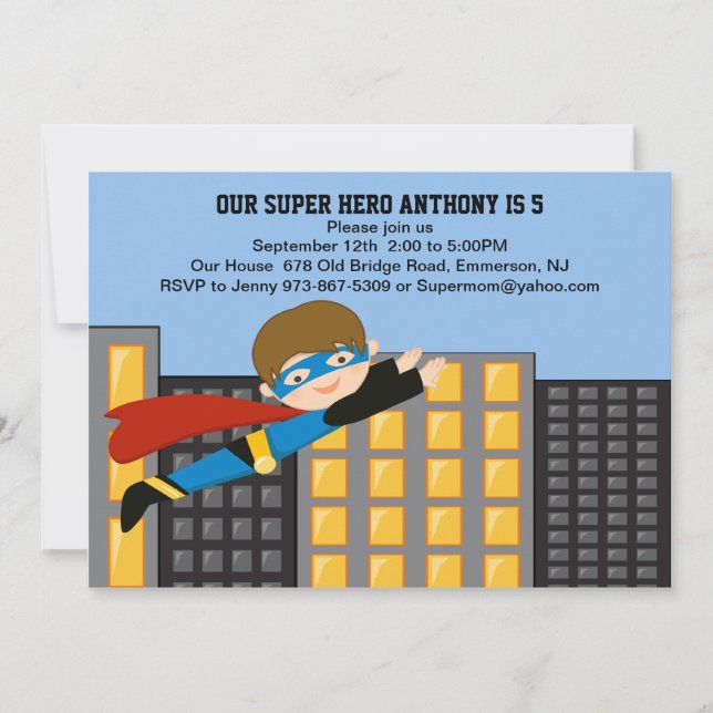 Invitación de cumpleaños de los chicos del Super H (Anverso)