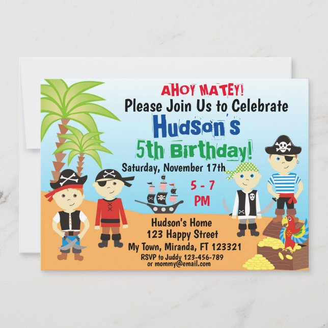 Invitación de cumpleaños de los chicos piratas (Anverso)