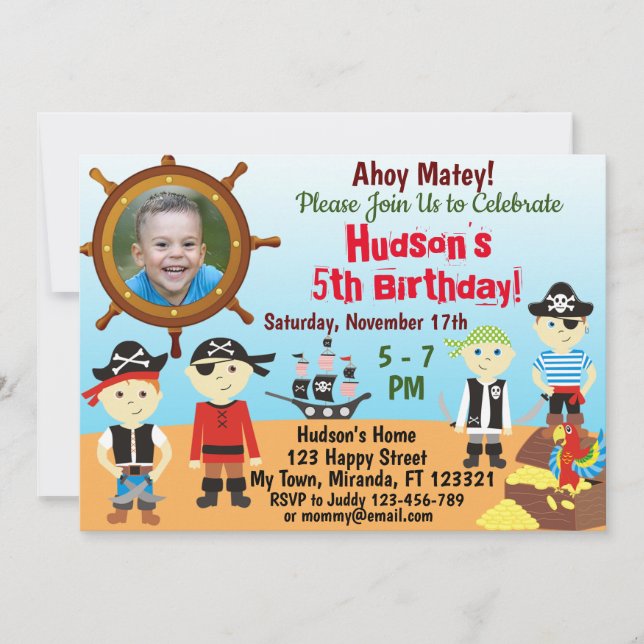 Invitación de cumpleaños de los chicos piratas (Anverso)