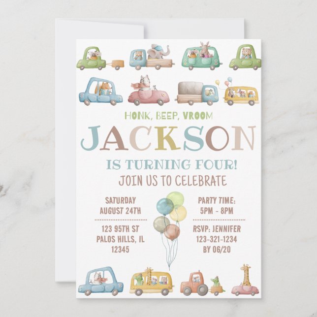 Invitación de cumpleaños de los coches Tarjeta de  (Anverso)