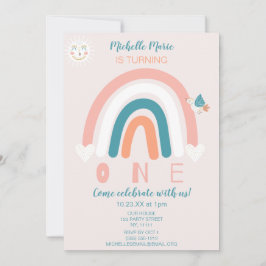 Invitación de cumpleaños de los corazones arcoiris