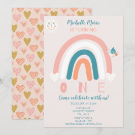 Invitación de cumpleaños de los corazones arcoiris