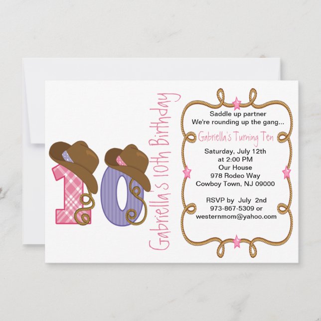 Invitación de cumpleaños de los diez Chicas grande (Anverso)