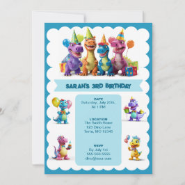 Invitación de cumpleaños de los dinosaurios felice