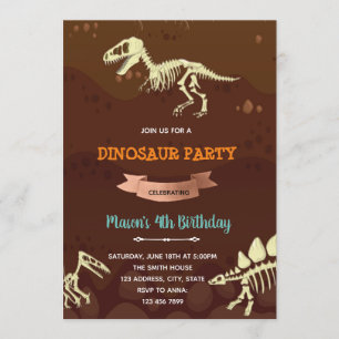 Invitación de cumpleaños de los dinosaurios fósile