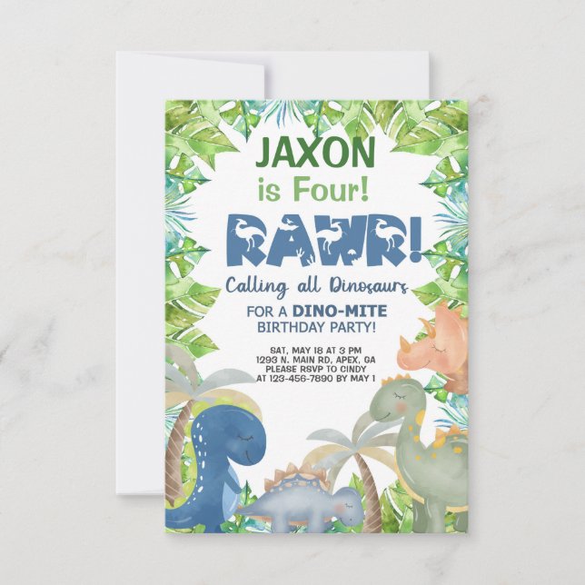 Invitación de cumpleaños de los dinosaurios, invit (Anverso)
