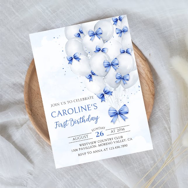 Invitación de cumpleaños de los globos Blue Bows (Subido por el creador)