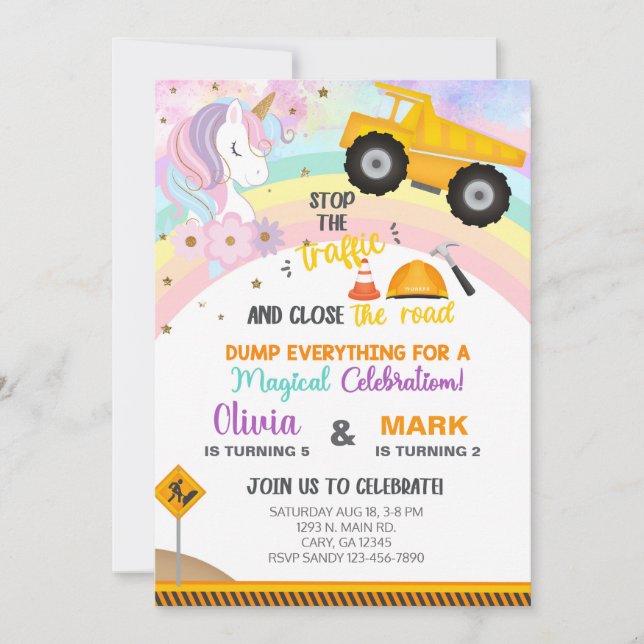Invitación de cumpleaños de los hermanos unicornio (Anverso)