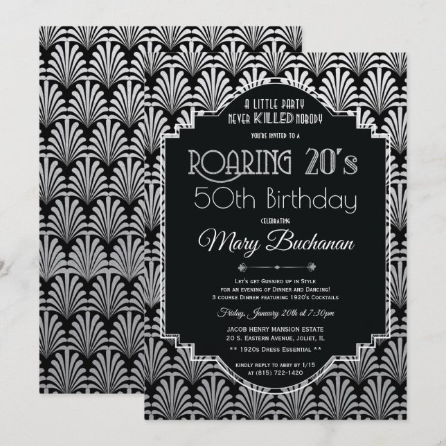 Invitación de cumpleaños de los locos años 20 (Anverso / Reverso)
