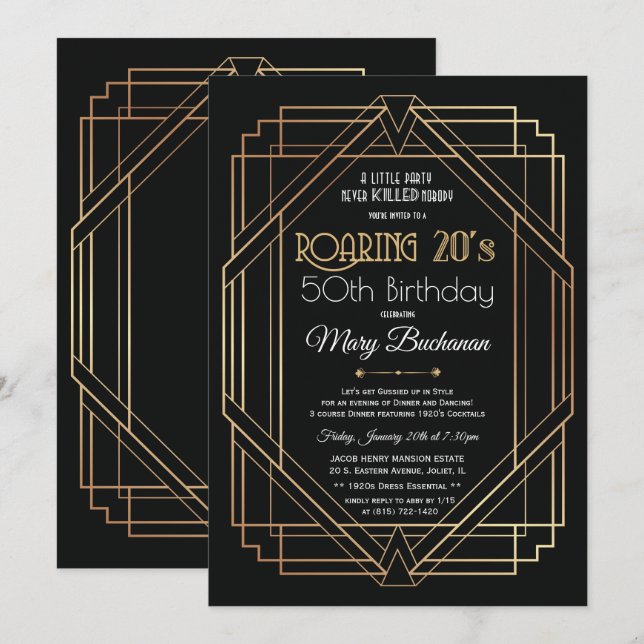 Invitación de cumpleaños de los locos años 20 (Anverso / Reverso)