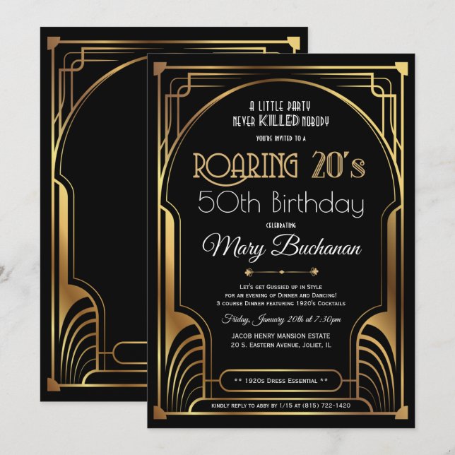 Invitación de cumpleaños de los locos años 20 (Anverso / Reverso)