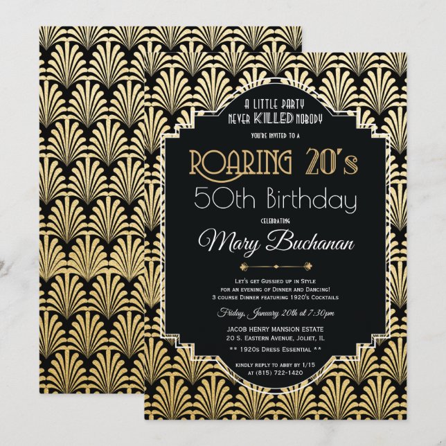 Invitación de cumpleaños de los locos años 20 (Anverso / Reverso)