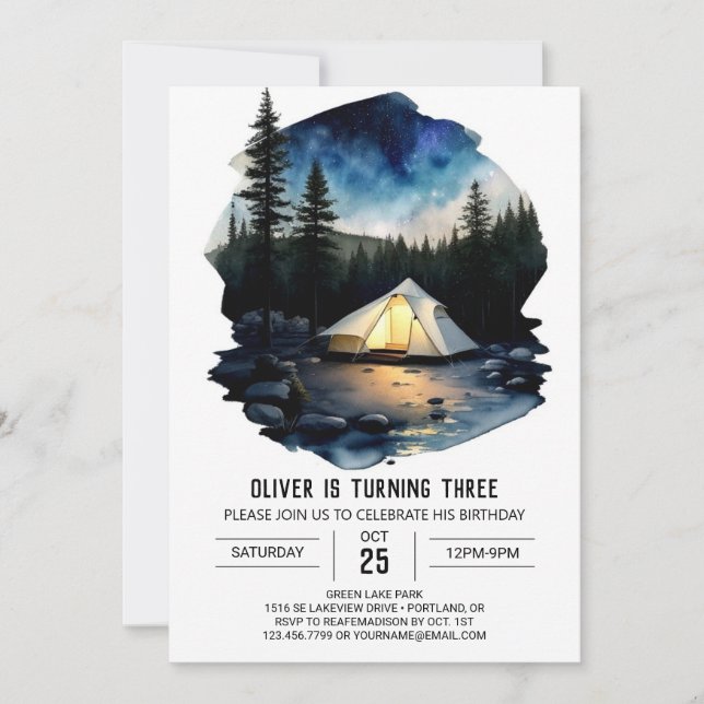 Invitación de cumpleaños de los niños a un retiro  (Anverso)
