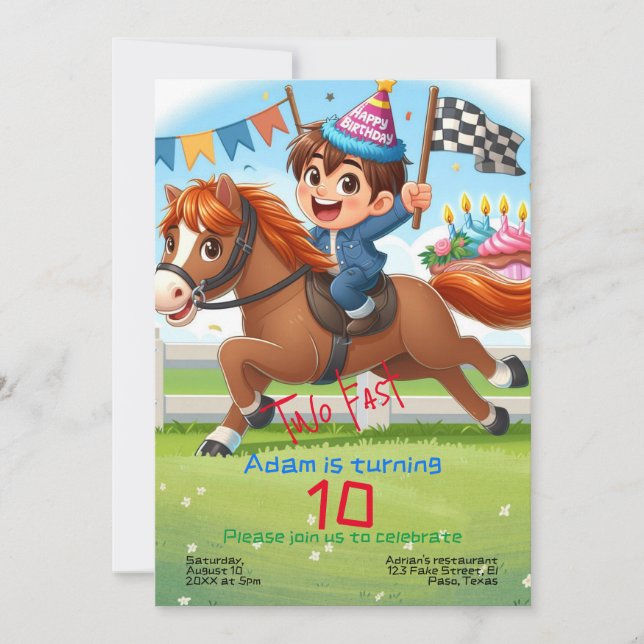 Invitación de cumpleaños de los niños: Dos rápido, (Anverso)