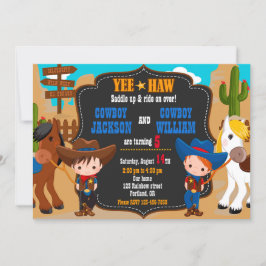 Invitación de cumpleaños de los niños gemelos Cowb
