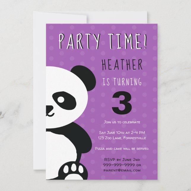 Invitación de cumpleaños de los niños Panda Kawaii (Anverso)