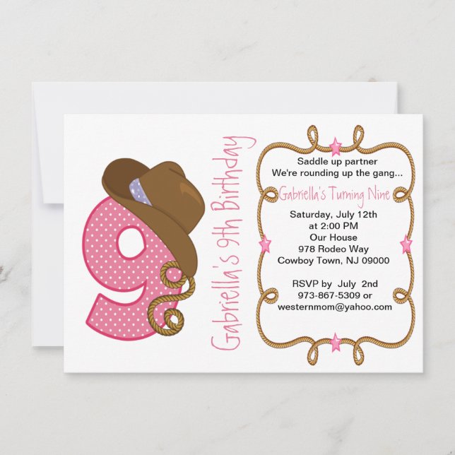 Invitación de cumpleaños de los nueve Chicas occid (Anverso)