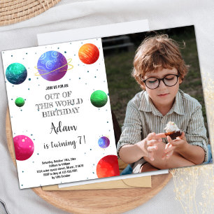 Invitación de cumpleaños de los planetas Galaxy co