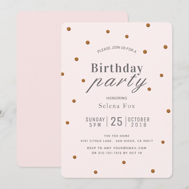 Invitación de cumpleaños de los Purpurinas Rubor P (Anverso / Reverso)
