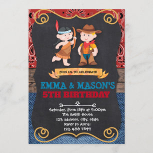 Invitación de cumpleaños de los vaqueros y los ind