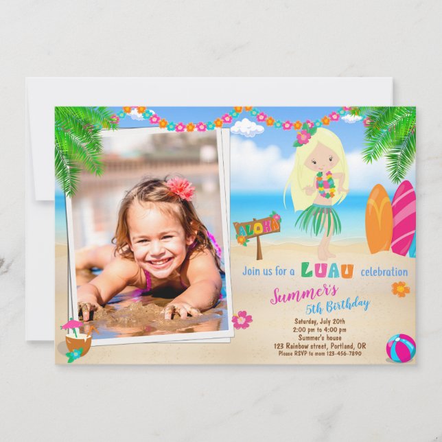 Invitación de cumpleaños de Luau (Anverso)