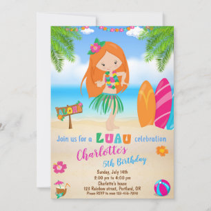 Invitación de cumpleaños de Luau chica fiesta de p